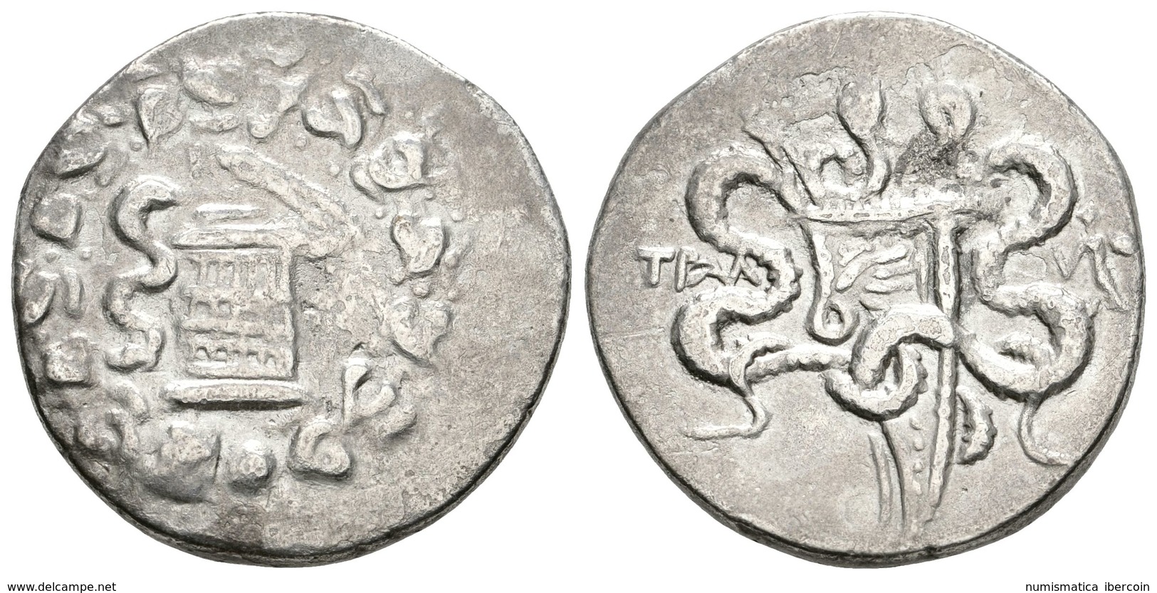 11 LYDIA, Tralleis. Cistophoro. 155-145 A.C. A/ Cista Mística Con Una Serpiente, Rodeada De Corona De Yedra. R/ Arco Ent - Autres & Non Classés