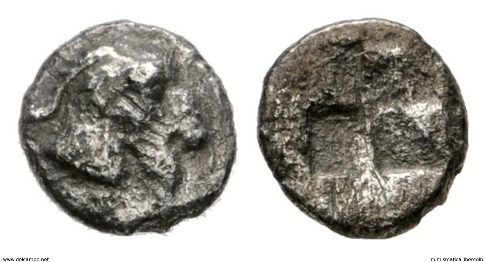 13 MACEDONIA, Aigai. Hemióbolo. 485-470 A.C. A/ Cabeza De Cabra A Derecha. R/ Cuatripartito Incuso. SNG Oxford 2232 Var. - Otros & Sin Clasificación