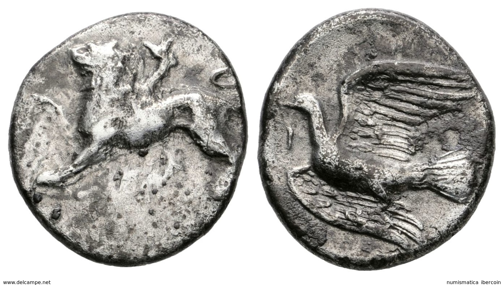 19 SIKYON. Hemidracma. 330-320 A.C. A/ Quimera Avanzando A Izquierda Con Pata Delantera Derecha Levantada. R/ Paloma Vol - Andere & Zonder Classificatie