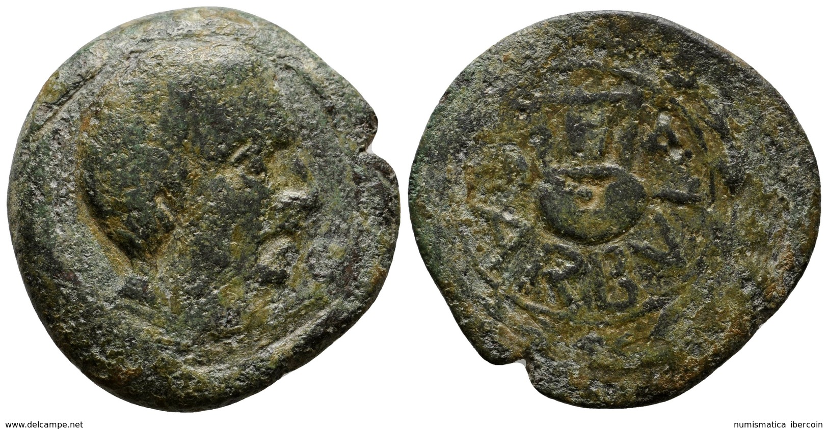 55 CARBULA. As. 50 A.C. Almodóvar Del Río (Córdoba). A/ Cabeza Masculina A Derecha, Delante Creciente. R/ Dentro De Láur - Andere & Zonder Classificatie