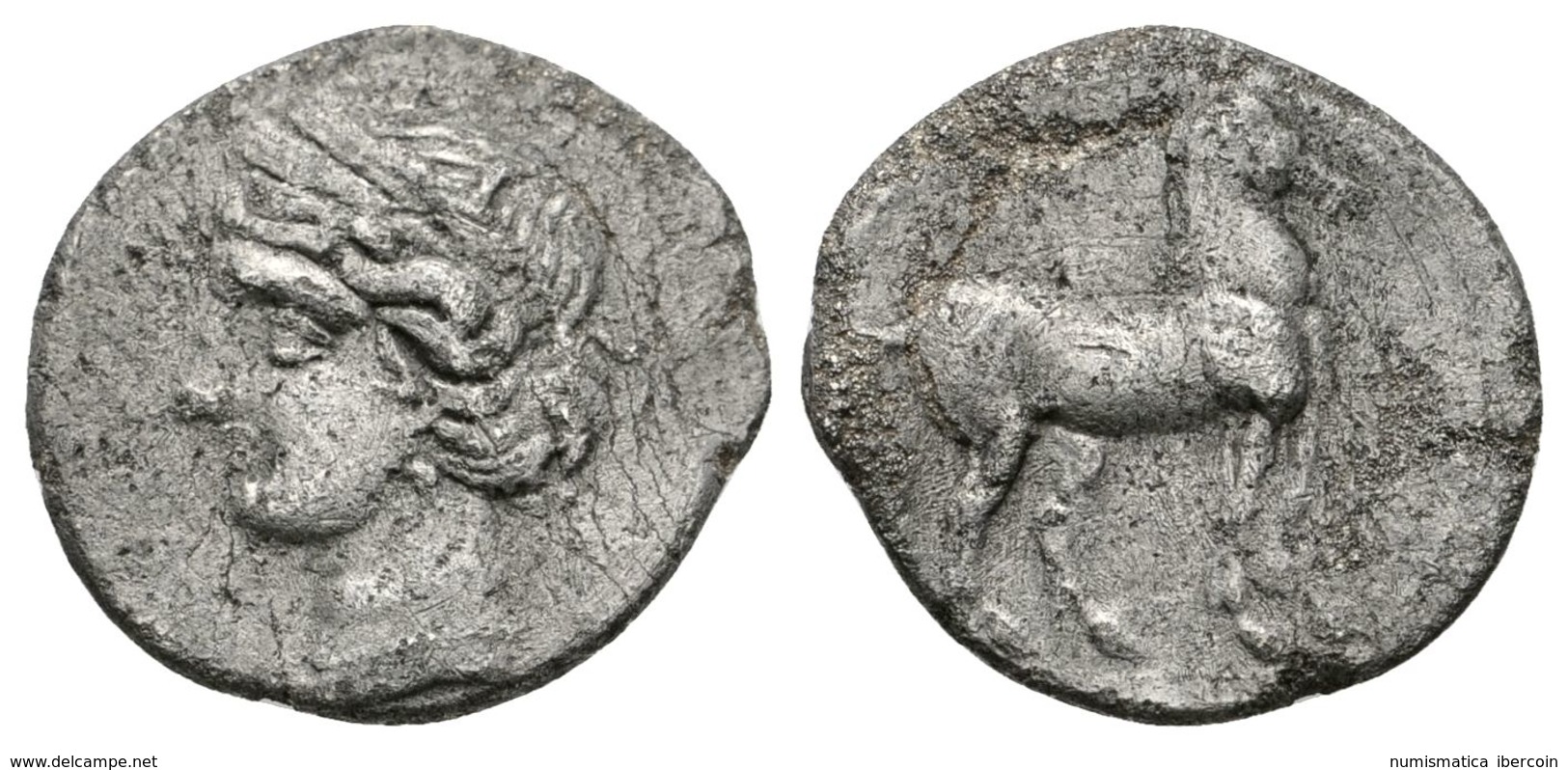 60 CARTAGO. 1/4 Shekel. 220-205 A.C. Zeugitania. A/ Cabeza De Tanit A Izquierda. R/ Caballo Parado A Derecha. SNG Copenh - Otros & Sin Clasificación