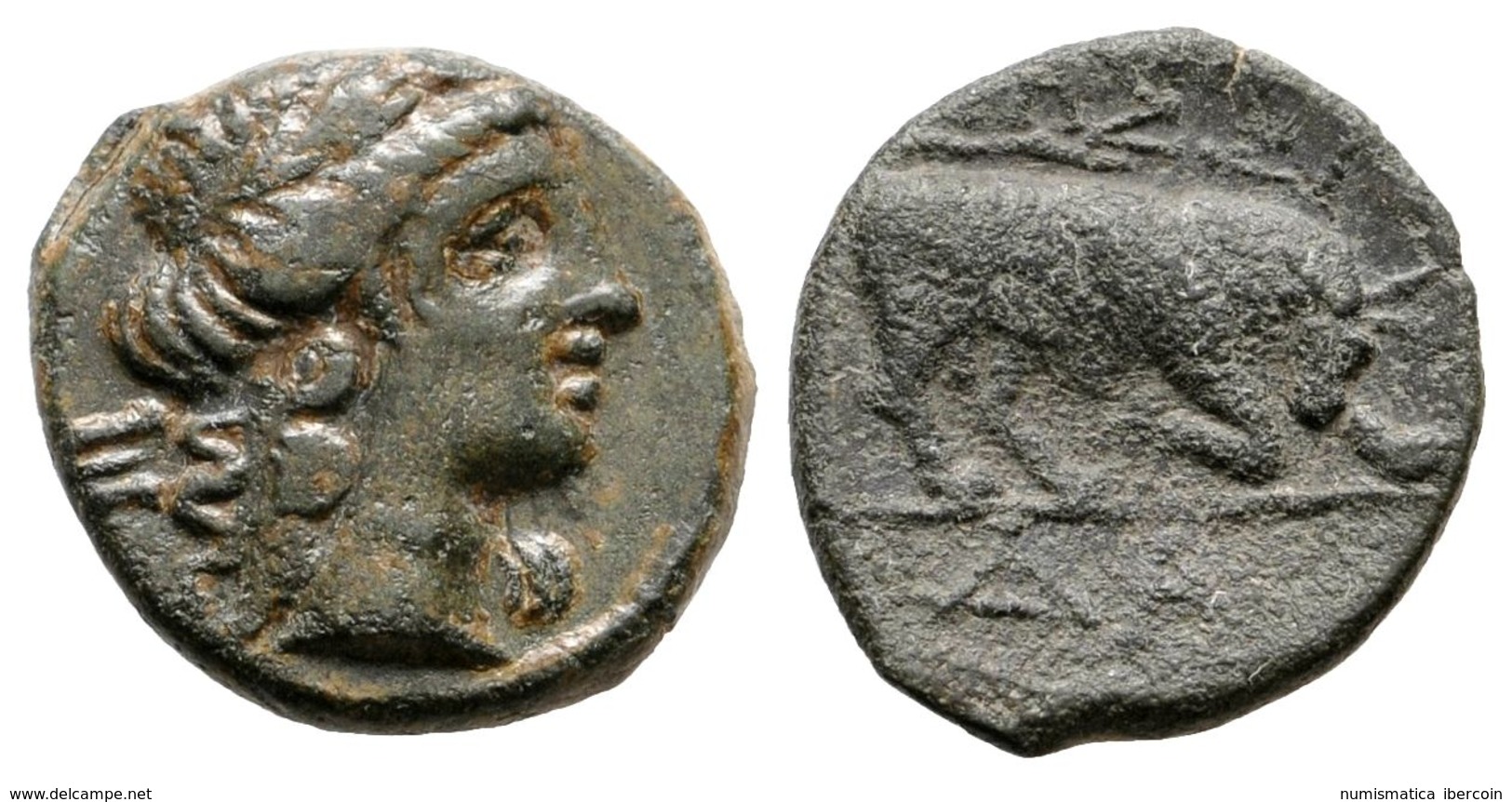 147 MASSALIA-GALIA. ¿Hemióbolo? 121-49 A.C. Marsella (Francia). A/ Cabeza De Apolo A Derecha, Detrás M. R/ Toro Embistie - Altri & Non Classificati