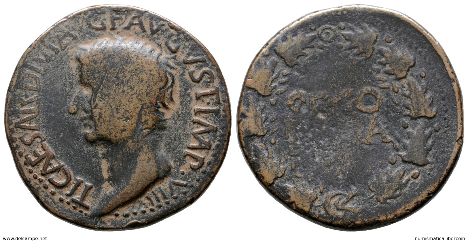 172 SEGOBRIGA. As. Epoca De Tiberio. 14-36 A.C. Saelices (Cuenca). A/ Cabeza De Tiberio A Izquierda, Alrededor Leyenda T - Andere & Zonder Classificatie