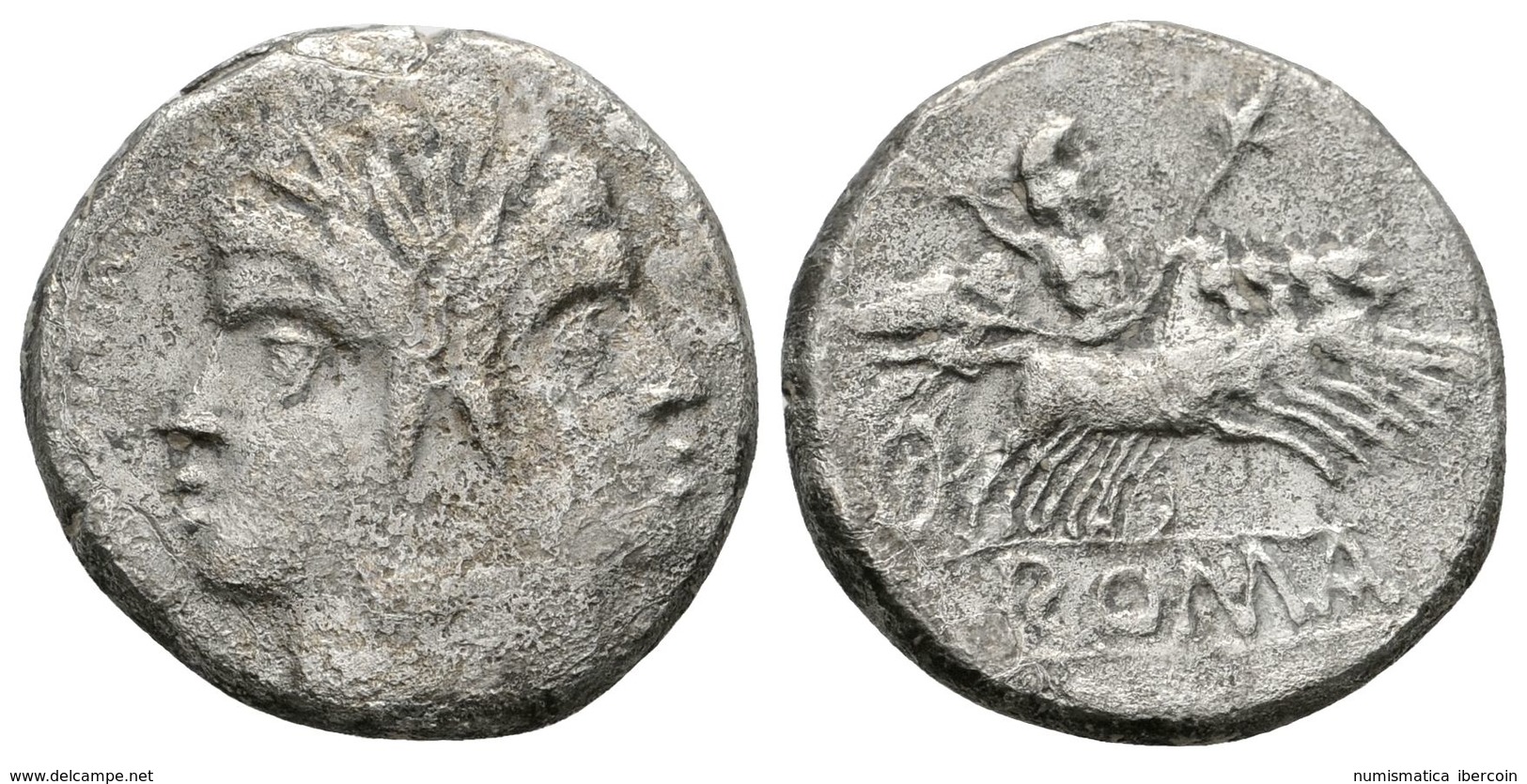 191 ACUÑACIONES ANONIMAS. Didracma (Quadrigato). 225-214 A.C. Roma. A/ Jano Bifronte Laureado. R/ Júpiter Sosteniendo Ce - República (-280 / -27)