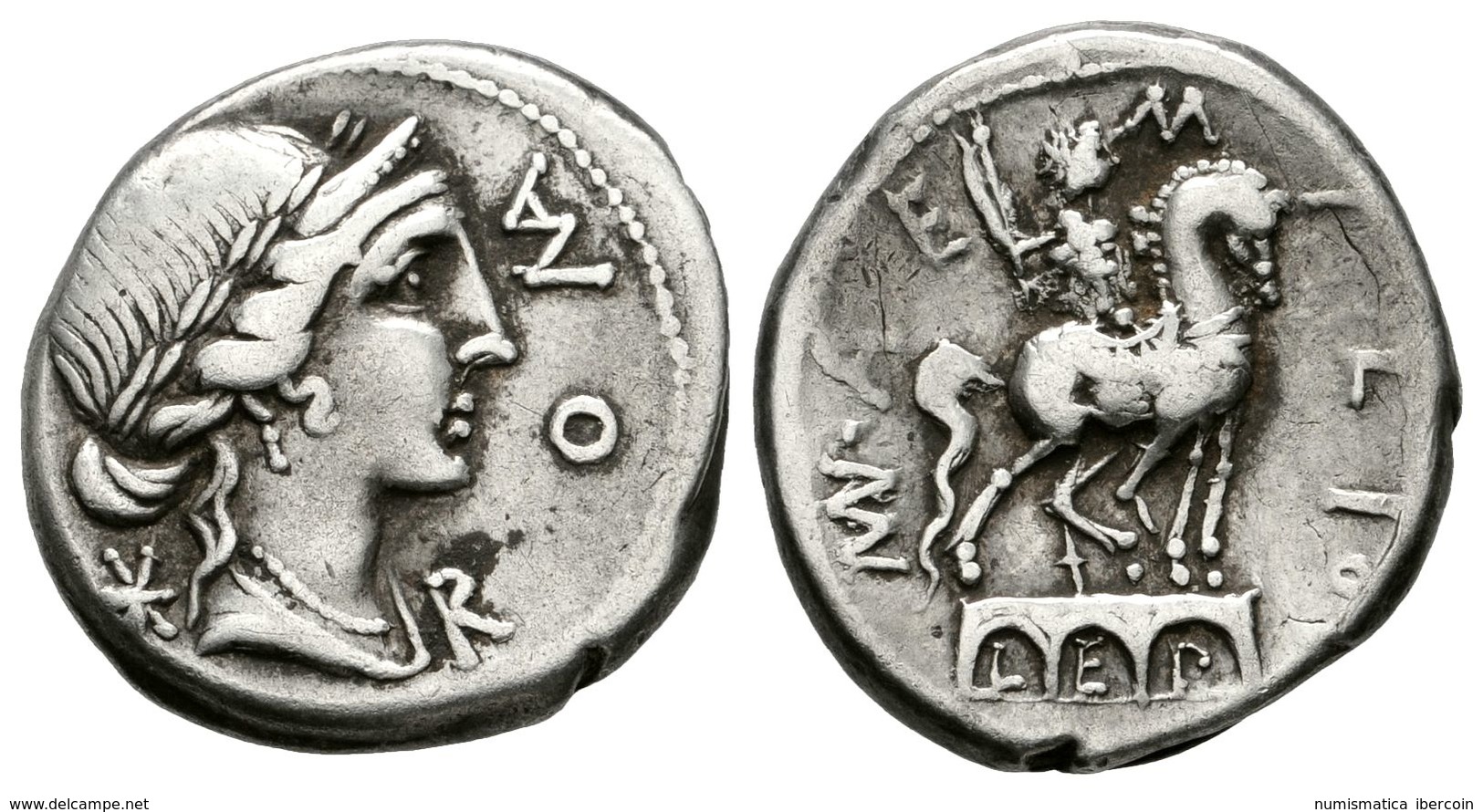 195 M. AEMILIUS LEPIDUS. Denario. 114-113 A.C. Sur De Italia. A/ Cabeza Laureada De Roma A Derecha, Detrás X, Delante RO - Repubblica (-280 / -27)