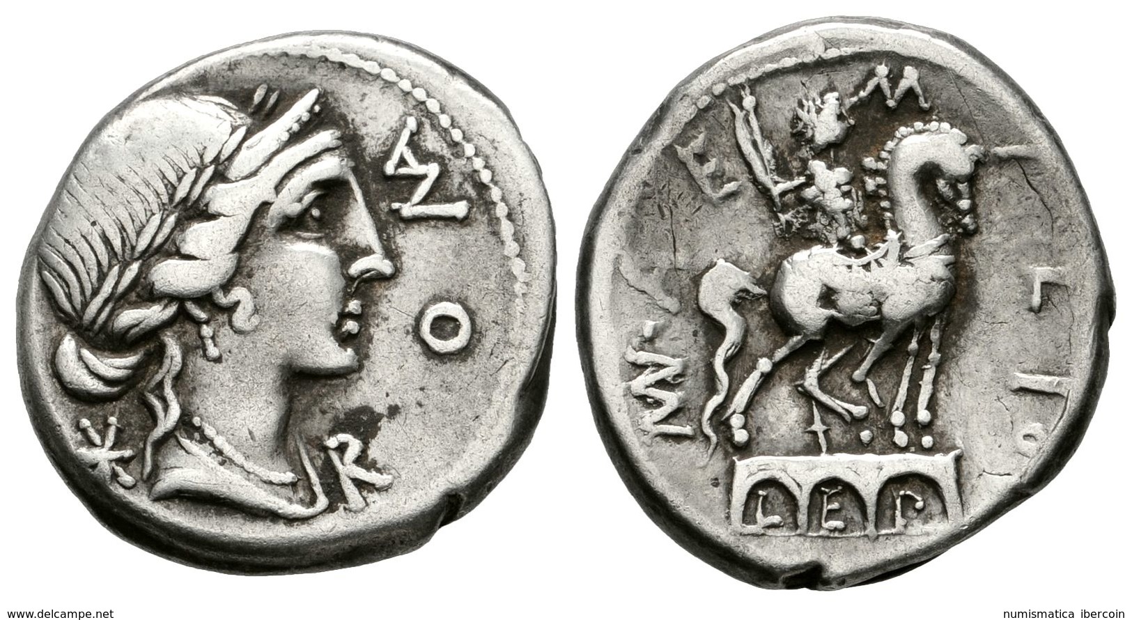 195 M. AEMILIUS LEPIDUS. Denario. 114-113 A.C. Sur De Italia. A/ Cabeza Laureada De Roma A Derecha, Detrás X, Delante RO - Röm. Republik (-280 / -27)