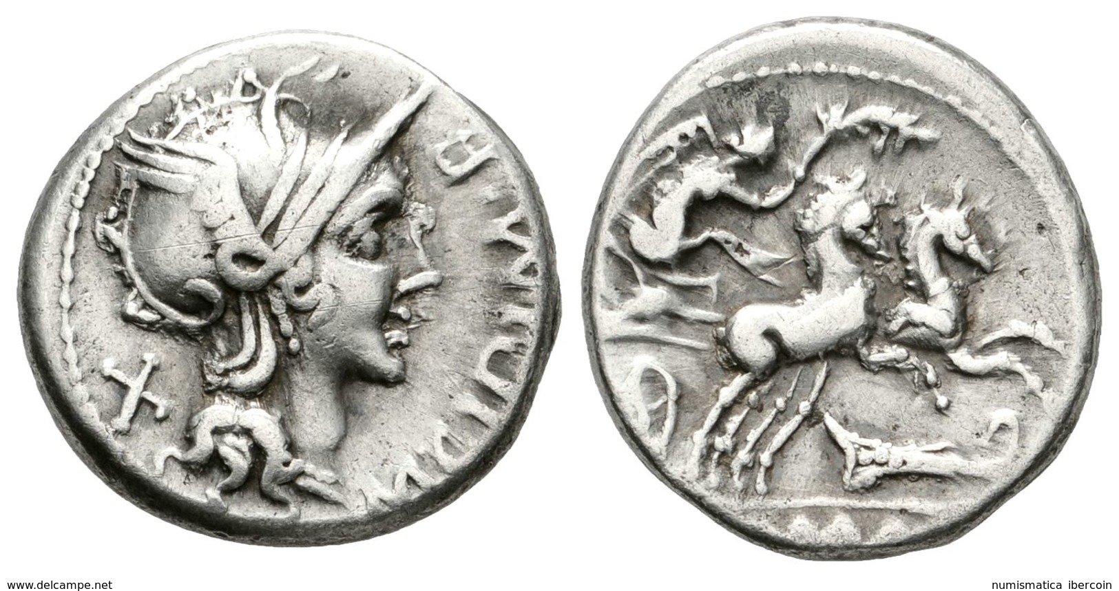 200 M. CIPIUS. Denario. 115-114 A.C. Ceca Incierta. A/ Cabeza De Roma A Derecha, Delante M CIPI M F, Detrás X. R/ Victor - Röm. Republik (-280 / -27)