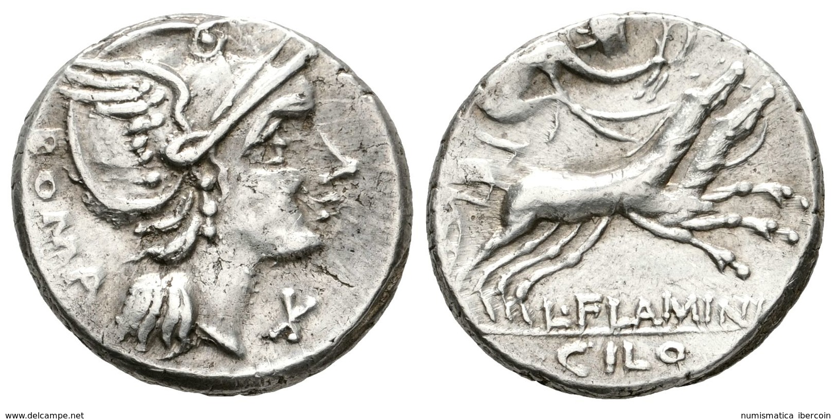 203 L. FLAMINIUS. CHILO. Denario. 109-108 A.C. Norte De Italia. A/ Busto De Roma A Derecha, Delante Signo De Valor X. R/ - Röm. Republik (-280 / -27)