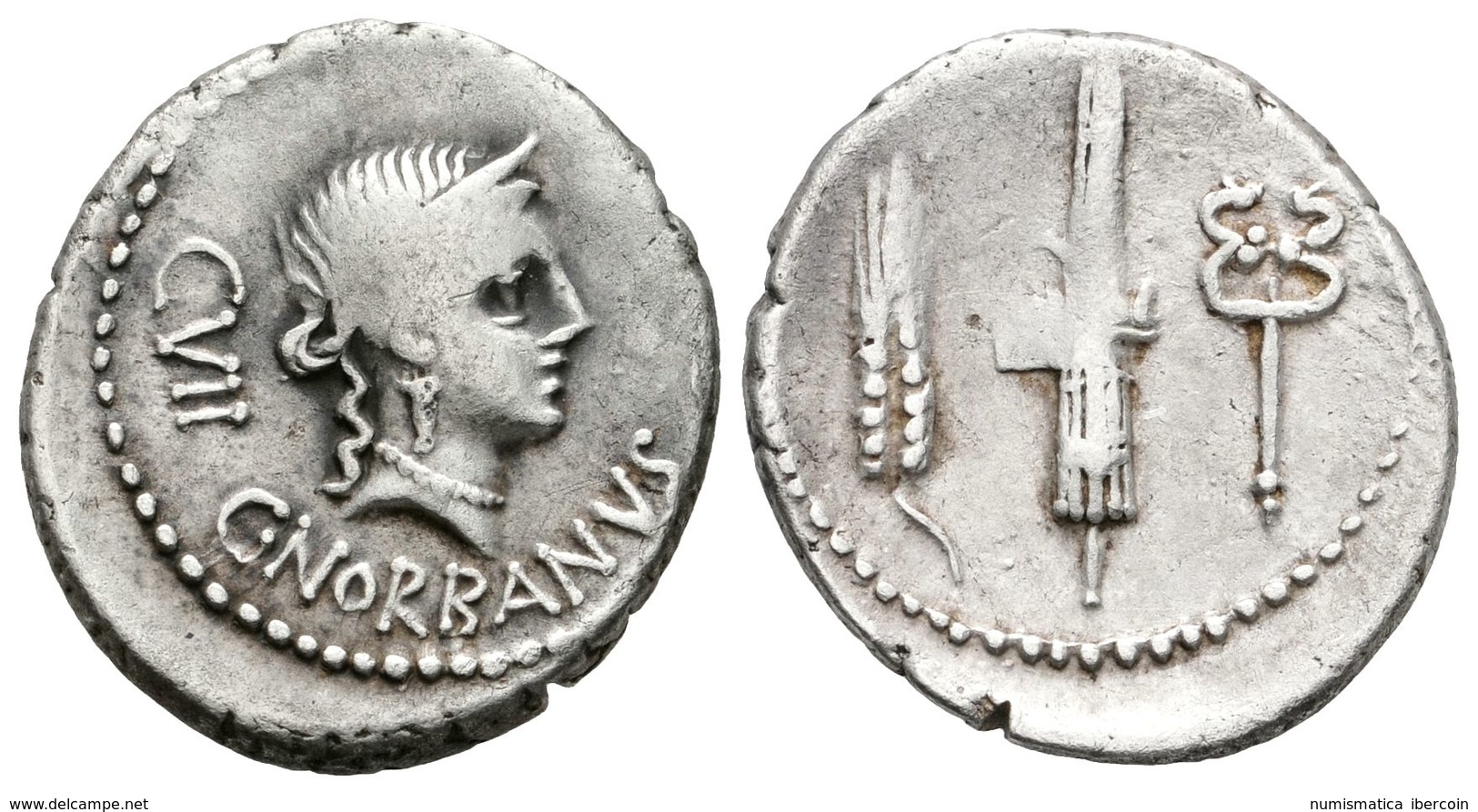 211 C. NORBANUS. Denario. 83 A.C. Roma. A/ Busto Con Diadema De Venus A Derecha, CVII, Debajo C·NORBANVS. R/ Espiga Con  - Röm. Republik (-280 / -27)
