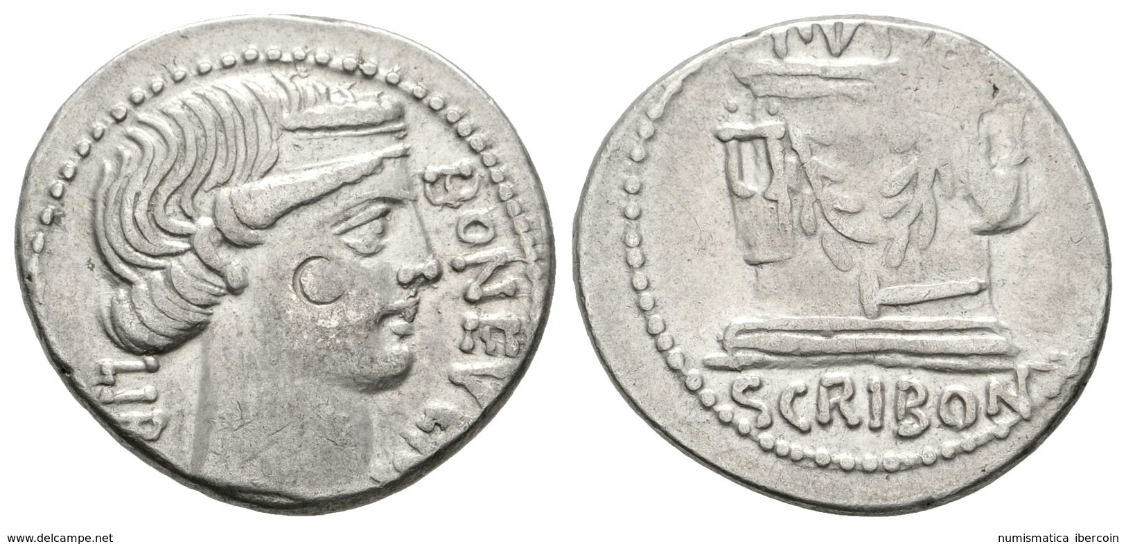 215 L. SCRIBONIUS. LIBO. Denario. 62 A.C. Roma. A/ Busto Diademado De Bonus Eventus A Derecha. LIBO BON EVENT. R/ Pozo S - Republiek (280 BC Tot 27 BC)