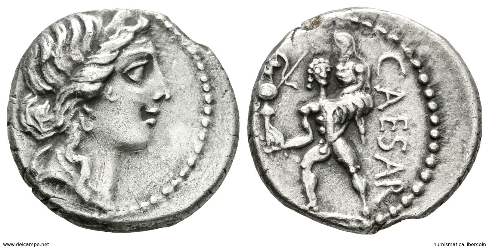 227 JULIO CESAR. Denario. 47-46 A.C. Ceca Militar Móvil Acompañando A Julio César (Norte De Africa). A/ Busto De Venus C - República (-280 / -27)