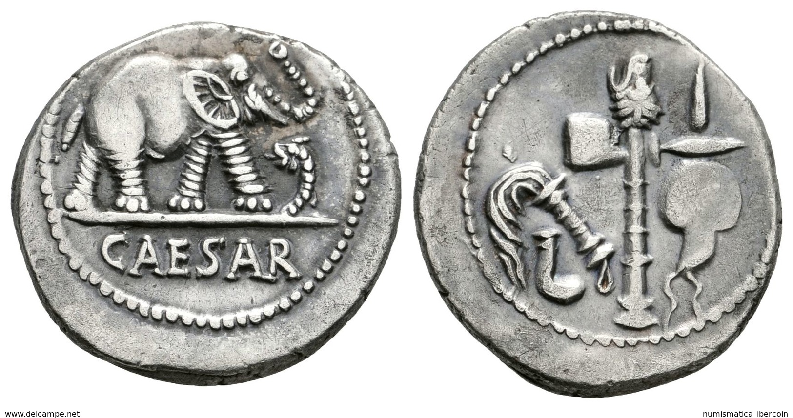 228 JULIO CESAR. Denario. 49-48 A.C. Ceca Militar Móvil. A/ Elefante Avanzando A Derecha Pisando Serpiente, En Exergo CA - Republiek (280 BC Tot 27 BC)