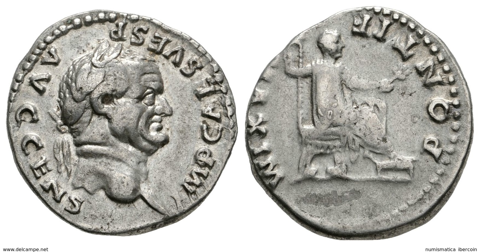 243 VESPASIANO. Denario. 73 D.C. Roma. A/ Busto Laureado A Derecha. IMP CAES VESP AVG CENS. R/ Emperador Sentado En Sill - Röm. Republik (-280 / -27)