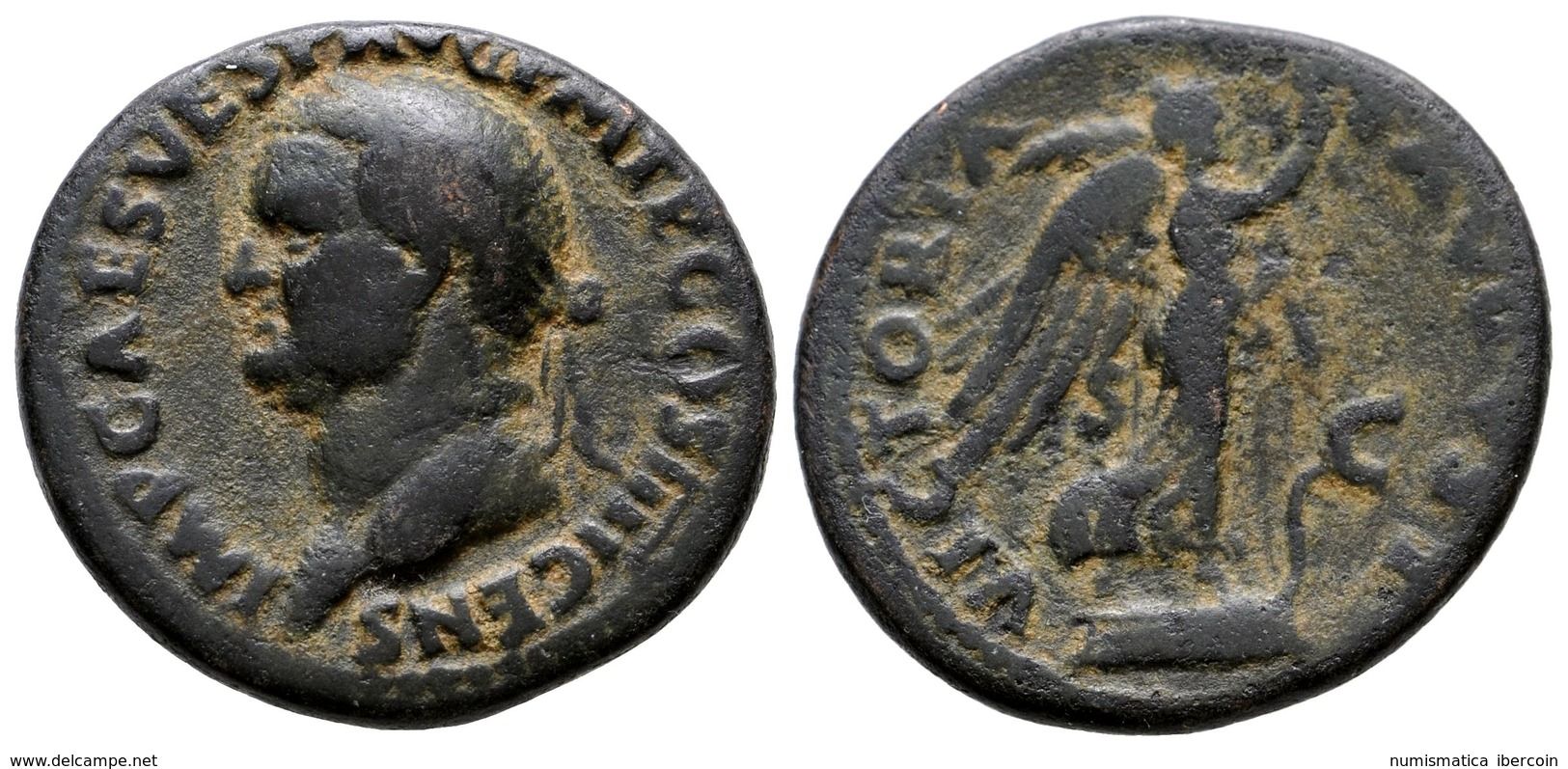 247 VESPASIANO. As. 74 D.C. Roma. A/ Busto Laureado A Izquierda. IMP CAESAR VESP AVG COS IIII CENS. R/ Victoria En March - Röm. Republik (-280 / -27)