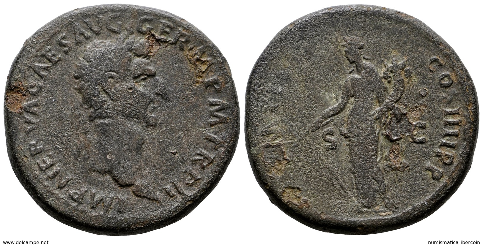 250 NERVA. Sestercio. 96-98 D.C. Roma. A/ Busto Laureado A Derecha. IMP NERVA CAES AVG GERM P M TR P II. R/ Fortuna Esta - Repubblica (-280 / -27)