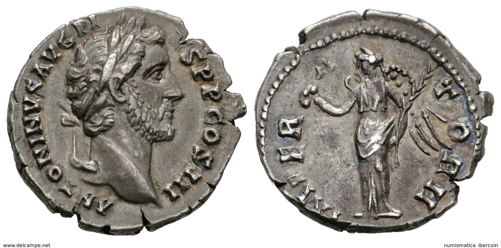 258 ANTONINO PIO. Denario. 143 D.C. Roma. A/ Busto Laureado A Derecha. ANTONINVS AVG PIVS P P TR P COS III. R/ Victoria  - República (-280 / -27)