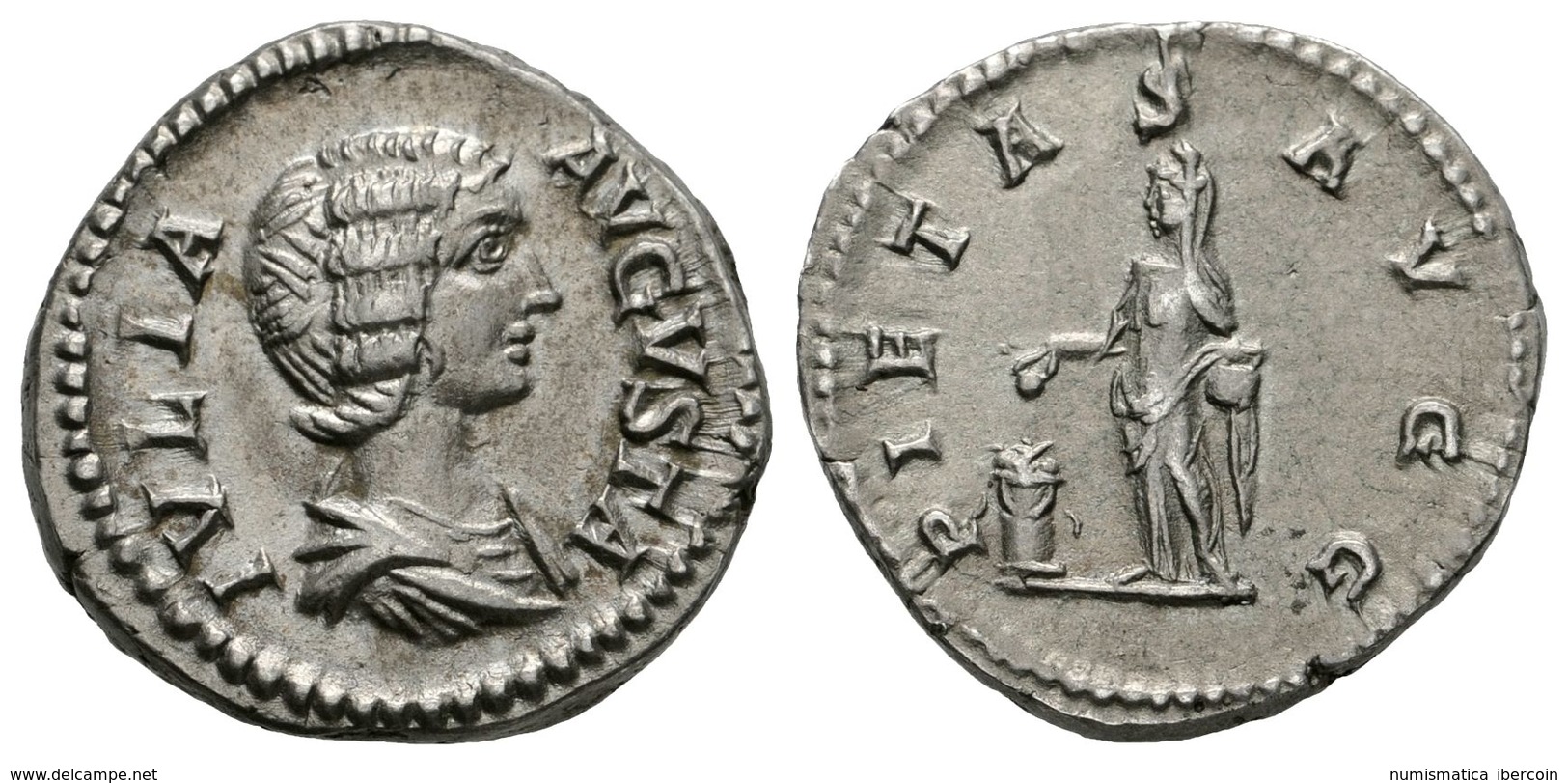 272 JULIA DOMNA. Denario. 193-217 D.C. Roma. A/ Busto Drapeado A Derecha. IVLIA AVGVSTA. R/ Pietas Estante A Izquierda S - República (-280 / -27)