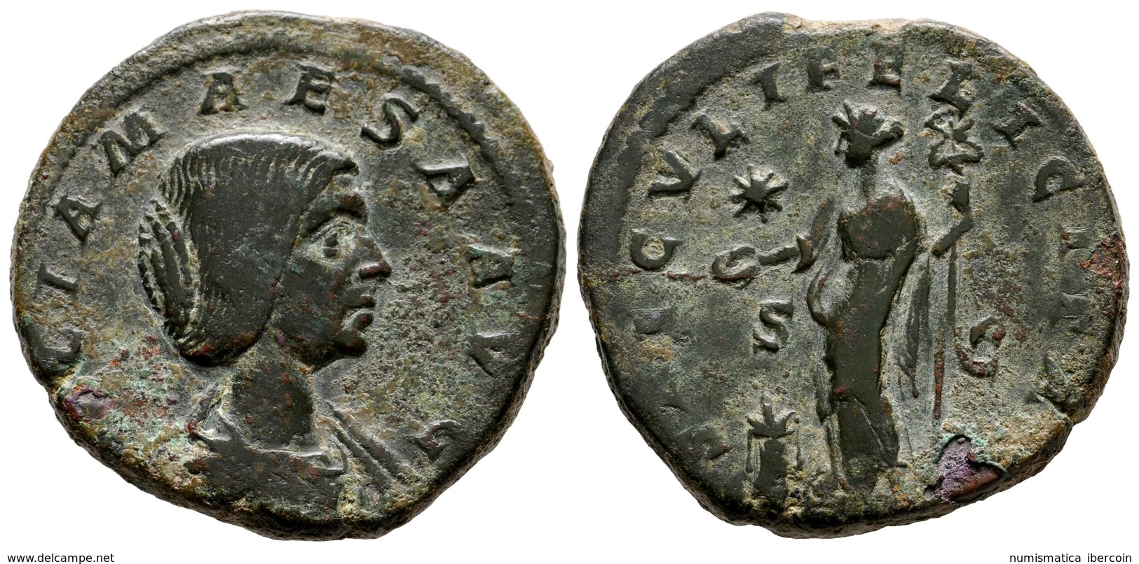 283 JULIA MAESA. Sestercio. 220-222 D.C. Roma. A/ Busto Drapeado A Derecha. IVLIA MAESA AVG. R/ Felicitas Estante A Izqu - Röm. Republik (-280 / -27)