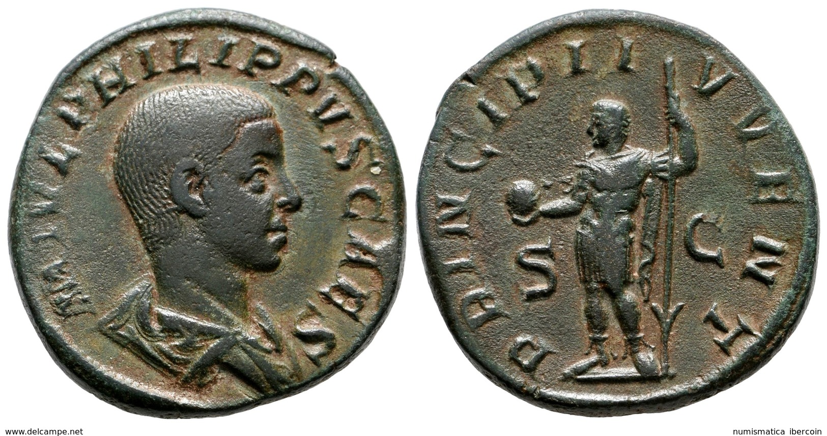 298 FILIPO II. Sestercio. 244-246 D.C. Roma. A/ Busto Laureado Y Drapeado Con Coraza A Derecha. M IVL PHILIPPVS CAES. R/ - Röm. Republik (-280 / -27)