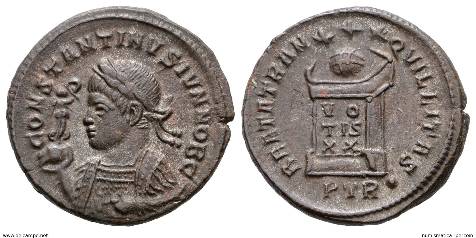 341 CONSTANTINO II. Follis. 322 D.C. Treveri. A/ Busto Laureado Y Con Coraza A Izquierda, Sosteniendo Victoria Sobre Glo - Republiek (280 BC Tot 27 BC)