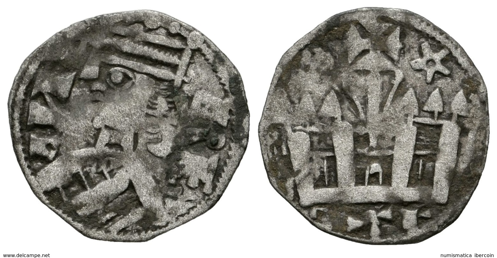 408 ALFONSO VIII. Dinero. (1158-1214). ¿Marca De Ceca Creciente? Y Estrella. AB 204.2. Ve. 0,84g. MBC-. - Andere & Zonder Classificatie