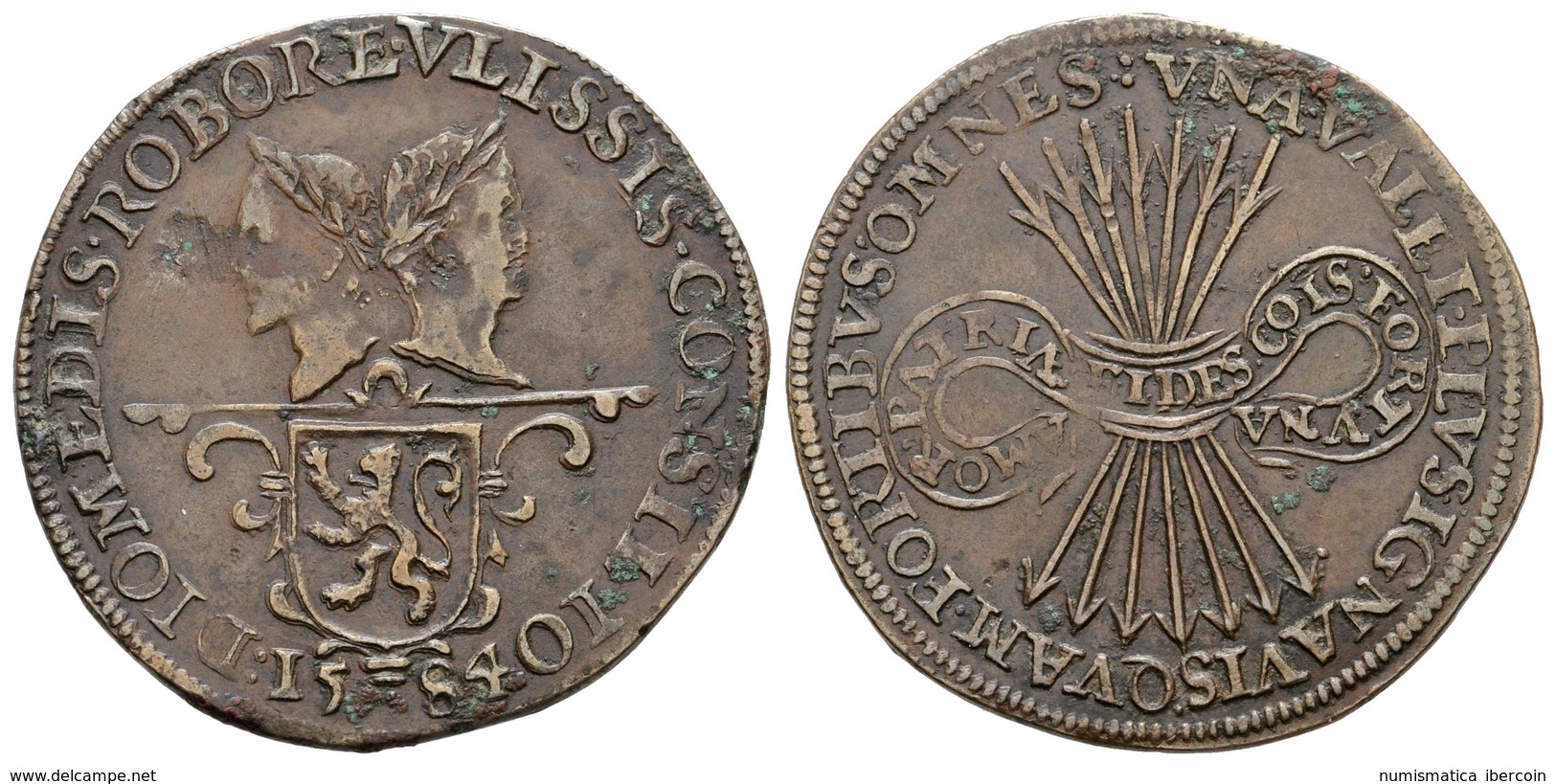 475 FELIPE II. Jeton-Token. 1584. En Agradecimiento Al Príncipe Willem Van Oranje. A/ Escudo De Armas Holandés Y Sobre E - Altri & Non Classificati