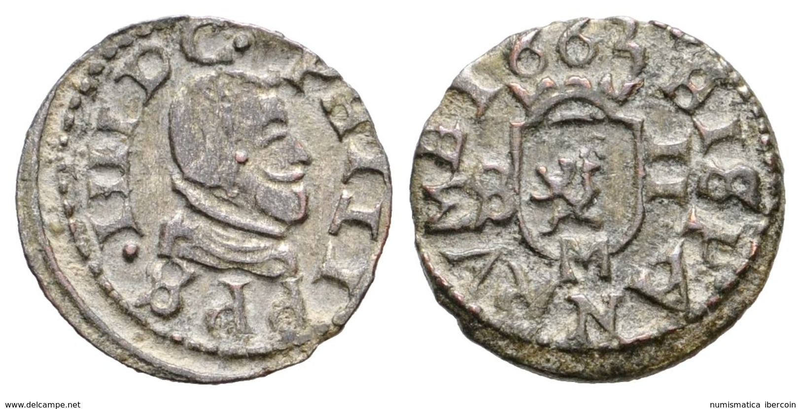 488 FELIPE IV. 2 Maravedís. 1663. Madrid SM. Cal-1461; J.S. M-467. Ae. 0,58g. EBC-. - Sonstige & Ohne Zuordnung