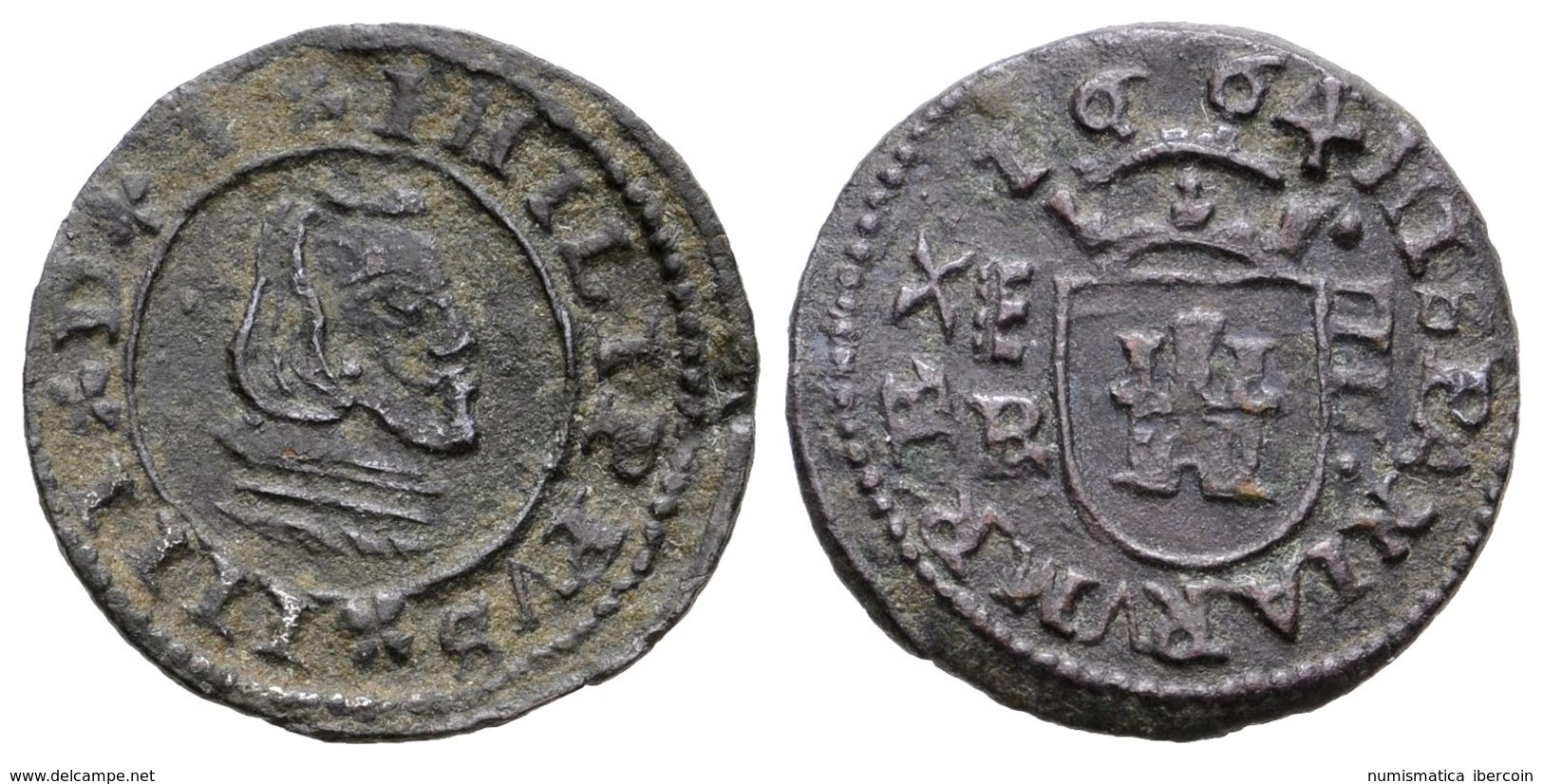 492 FELIPE IV. 4 Maravedís. 1664. Segovia BR. Cal-1553; J.S. M-572. Ae. 1,19g. MBC+. - Altri & Non Classificati