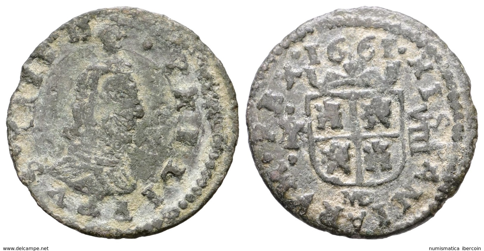 494 FELIPE IV. 8 Maravedís. 1661. Madrid Y. Cuño Rectificado Y Sobre A. J.S. M-297. Ae. 1,88g. BC/MBC-. Escasa. - Sonstige & Ohne Zuordnung