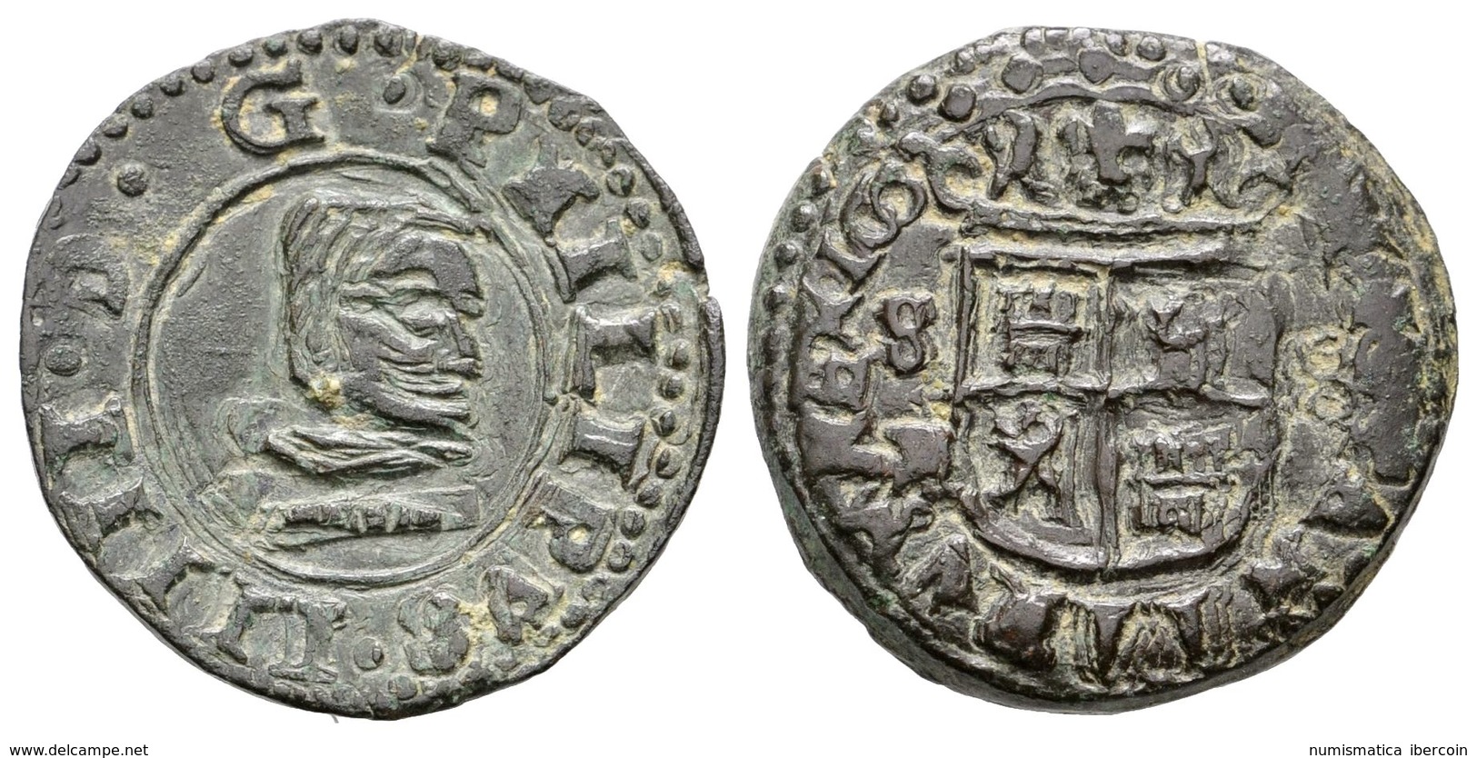 498 FELIPE IV. 8 Maravedís. 166X. Sevilla R. Falsa De época. J.S. Página 475. Ae. 3,25g. MBC+. - Andere & Zonder Classificatie