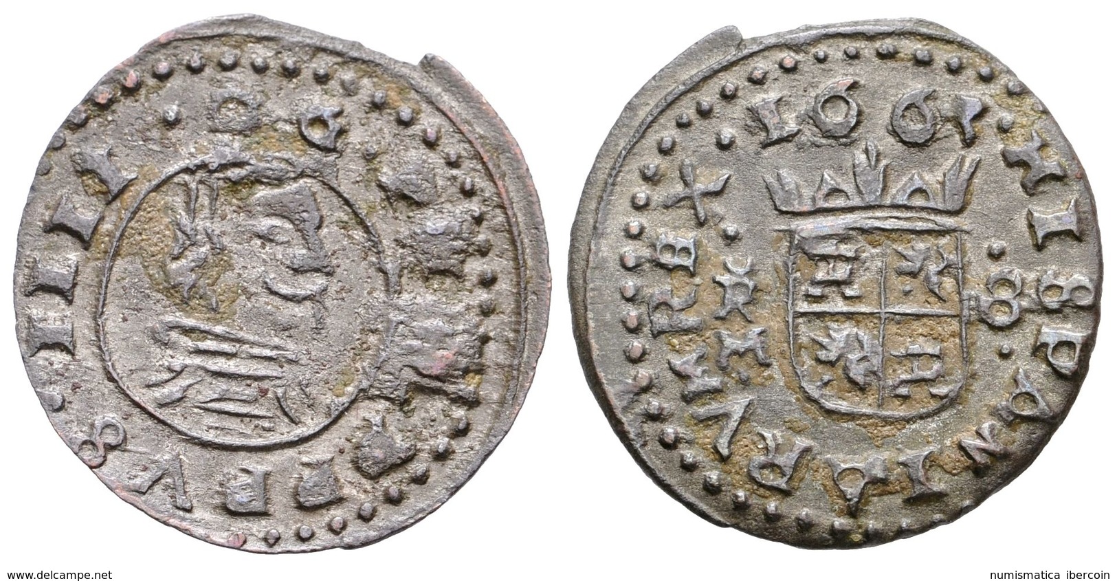 499 FELIPE IV. 8 Maravedís. 1663. Trujillo M. Cal-1641; J.S. M-736. Ae. 1,55g. MBC. - Otros & Sin Clasificación