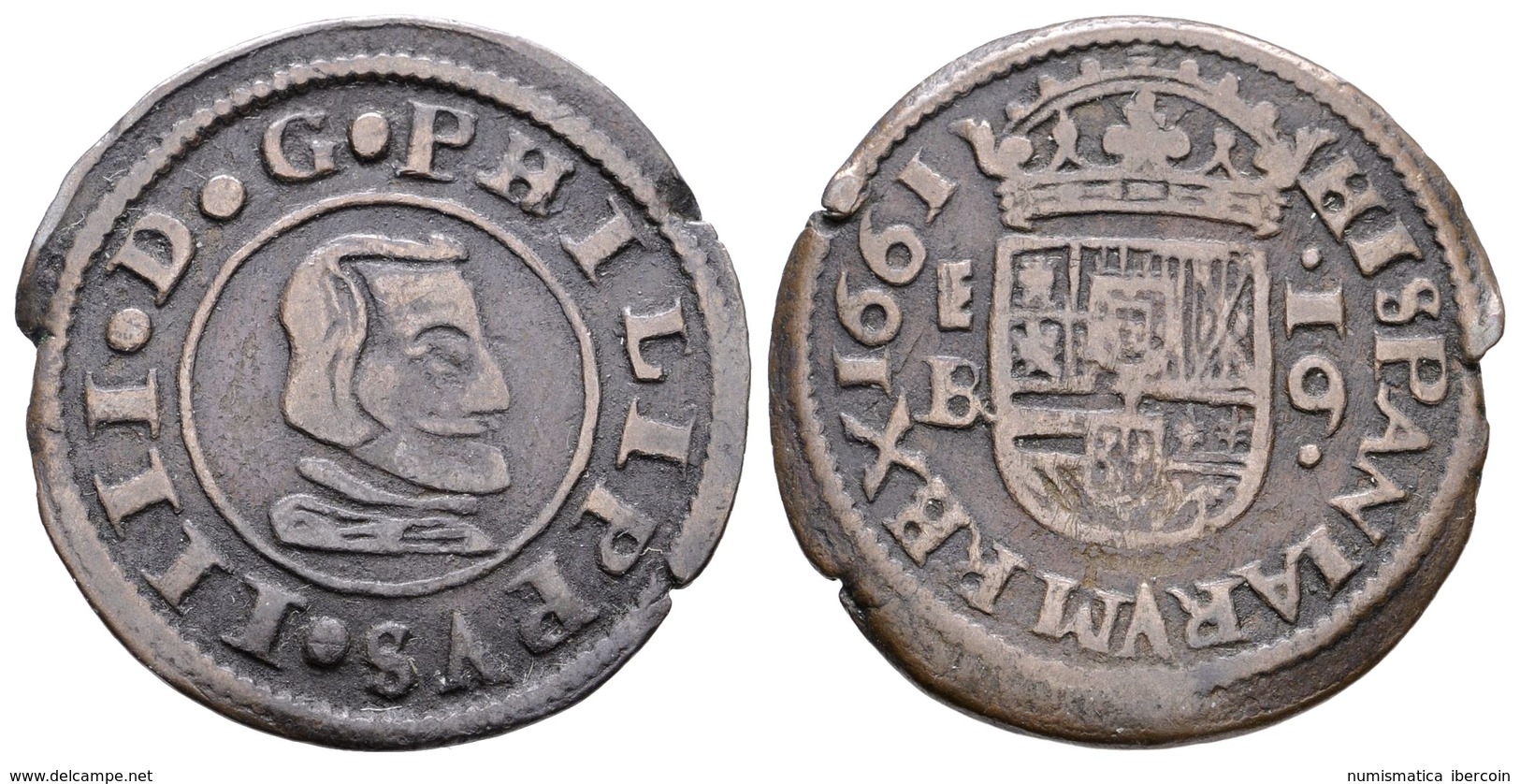 508 FELIPE IV. 16 Maravedís. 1661. Segovia BR. Cal-1508; J.S. M-516. Ae. 3,47g. MBC-. - Otros & Sin Clasificación