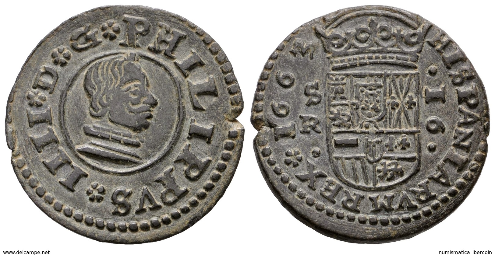 511 FELIPE IV. 16 Maravedís. 1663. Sevilla R. Cal-1568; J.S. M-609. Ae. 4,56g. EBC. - Otros & Sin Clasificación