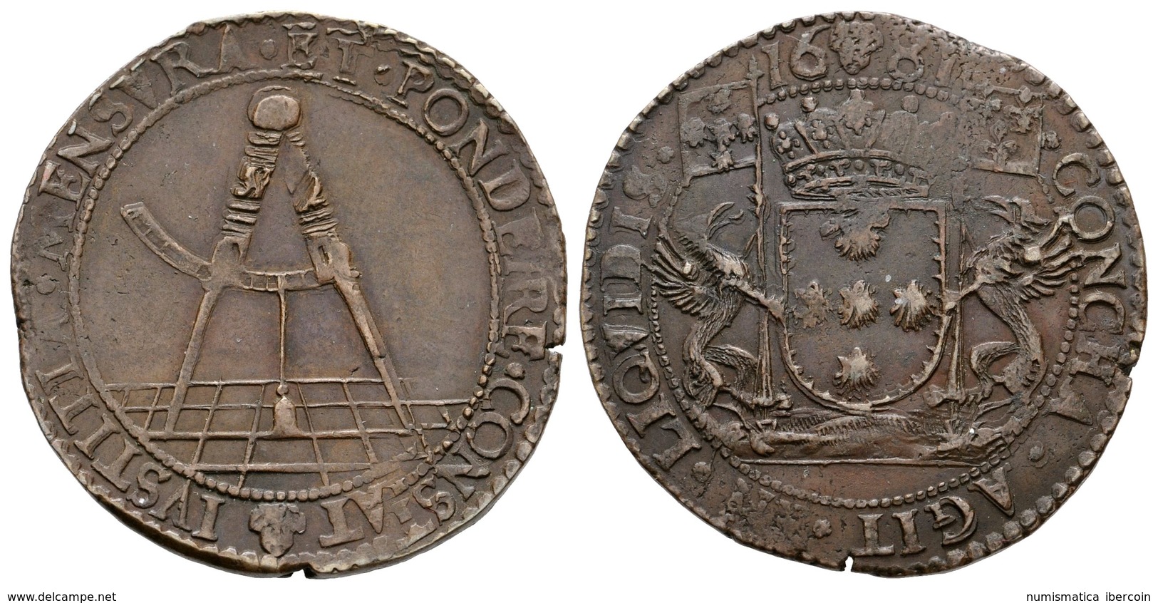 518 CARLOS II. Jeton-Token. 1681. Brabante. Léonard Van Der Noot Señor De Kieseghem Y Kerckhem, Fue Burgomaestre De Brus - Andere & Zonder Classificatie