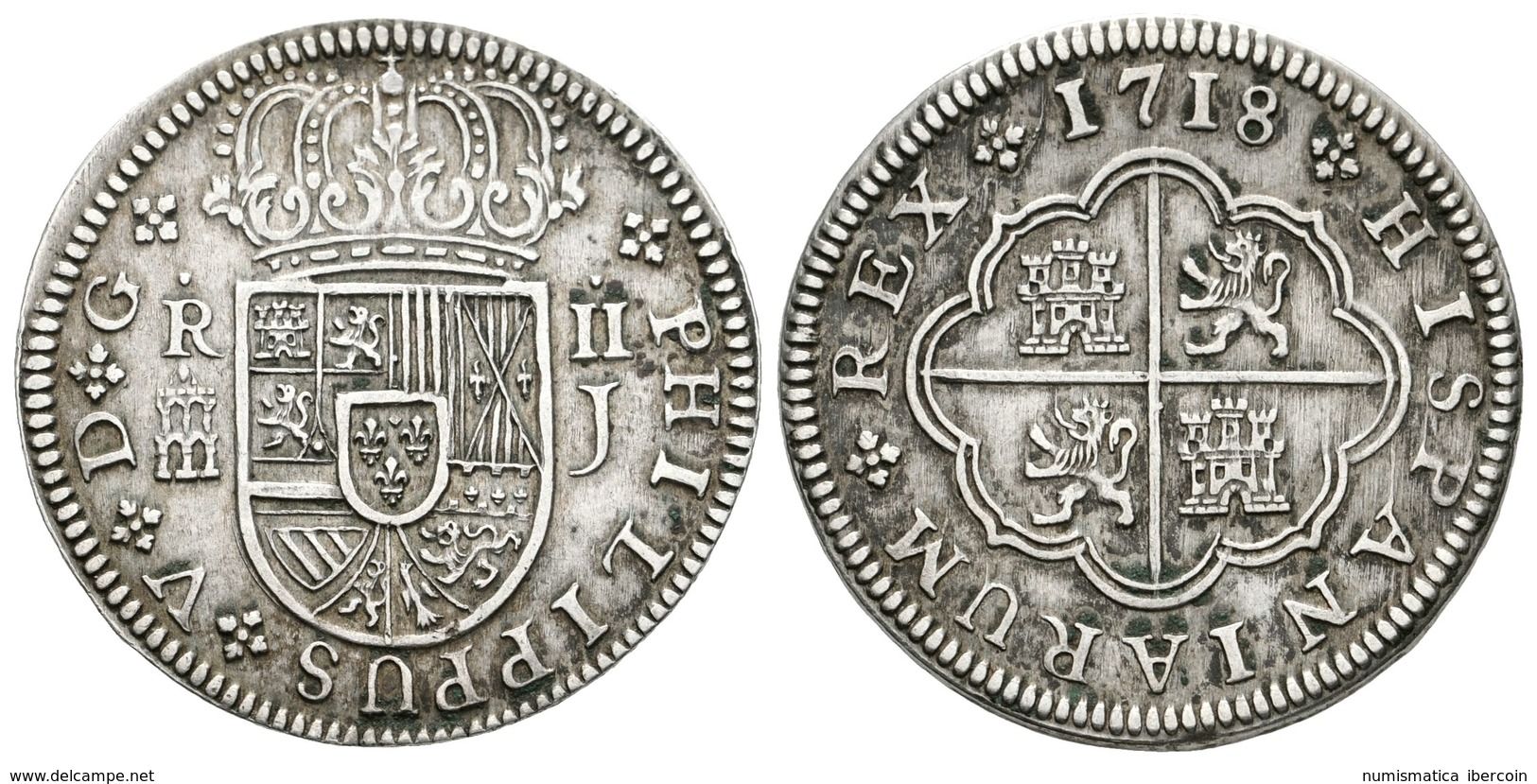 526 FELIPE V. 2 Reales. 1718. Segovia J. Variante Sin Puntos Bajo El Acueducto Y Ensayador. Cal-1392. Ar. 5,25g. EBC. - Otros & Sin Clasificación