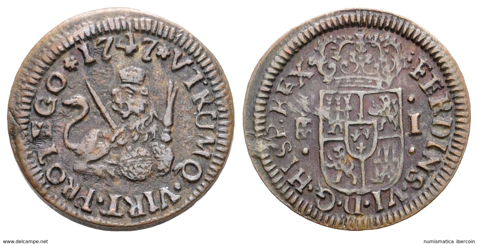 532 FERNANDO VI. 1 Maravedí. 1747. Segovia. Cal-717 Ae. 1,11g. MBC. - Otros & Sin Clasificación