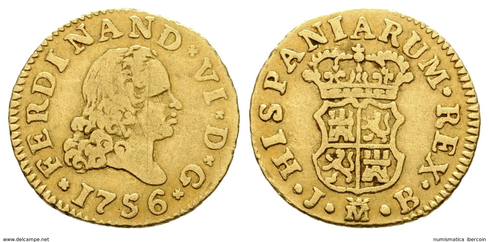 539 FERNANDO VI. 1/2 Escudo. 1756. Madrid JB. Cal-253. Au. 1,61g. BC+. - Sonstige & Ohne Zuordnung