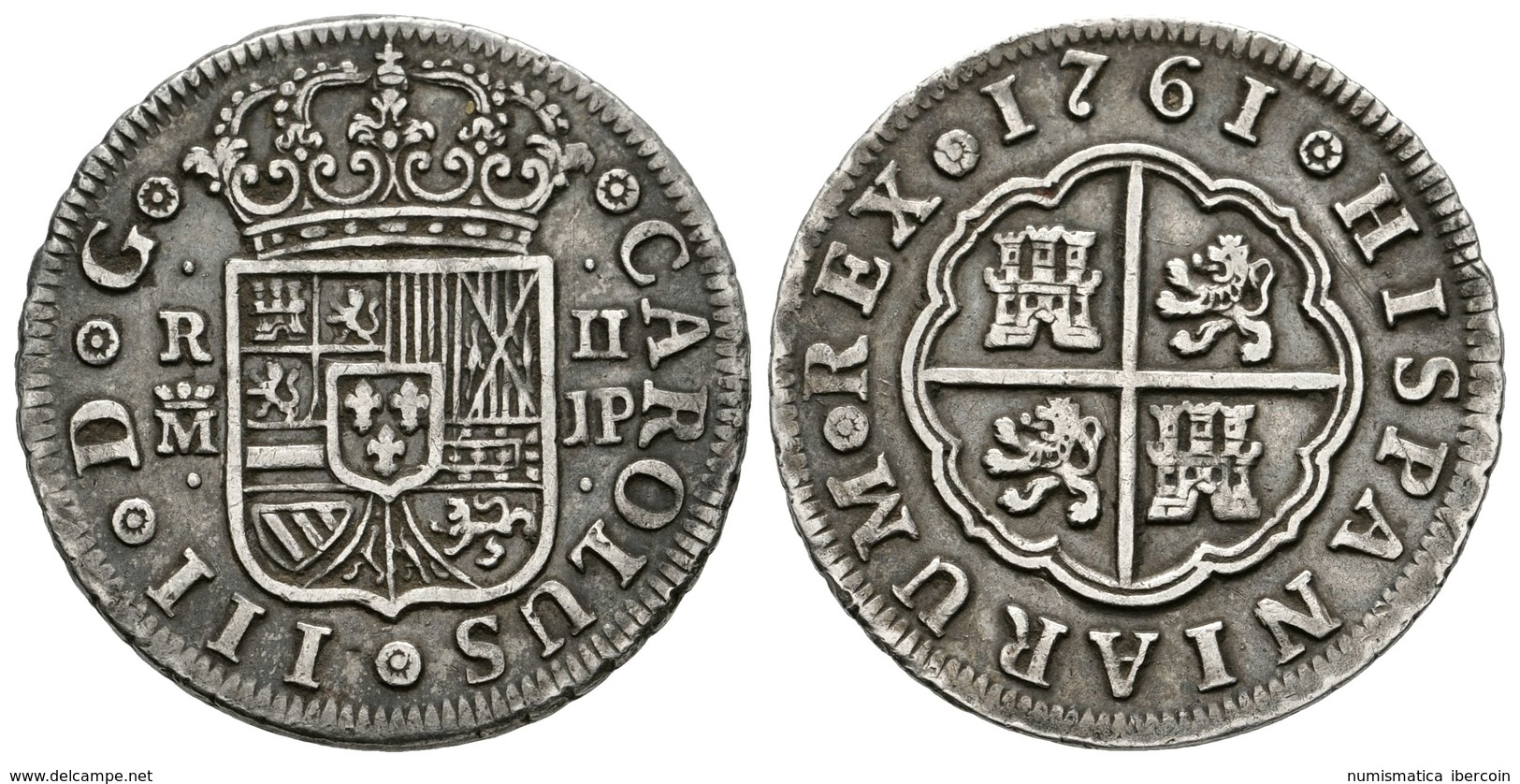 541 CARLOS III. 2 Reales. 1761. Madrid JP. Cal-1291. Ar. 5,87g. ¿Desmontada De Aro?. MBC+. - Otros & Sin Clasificación