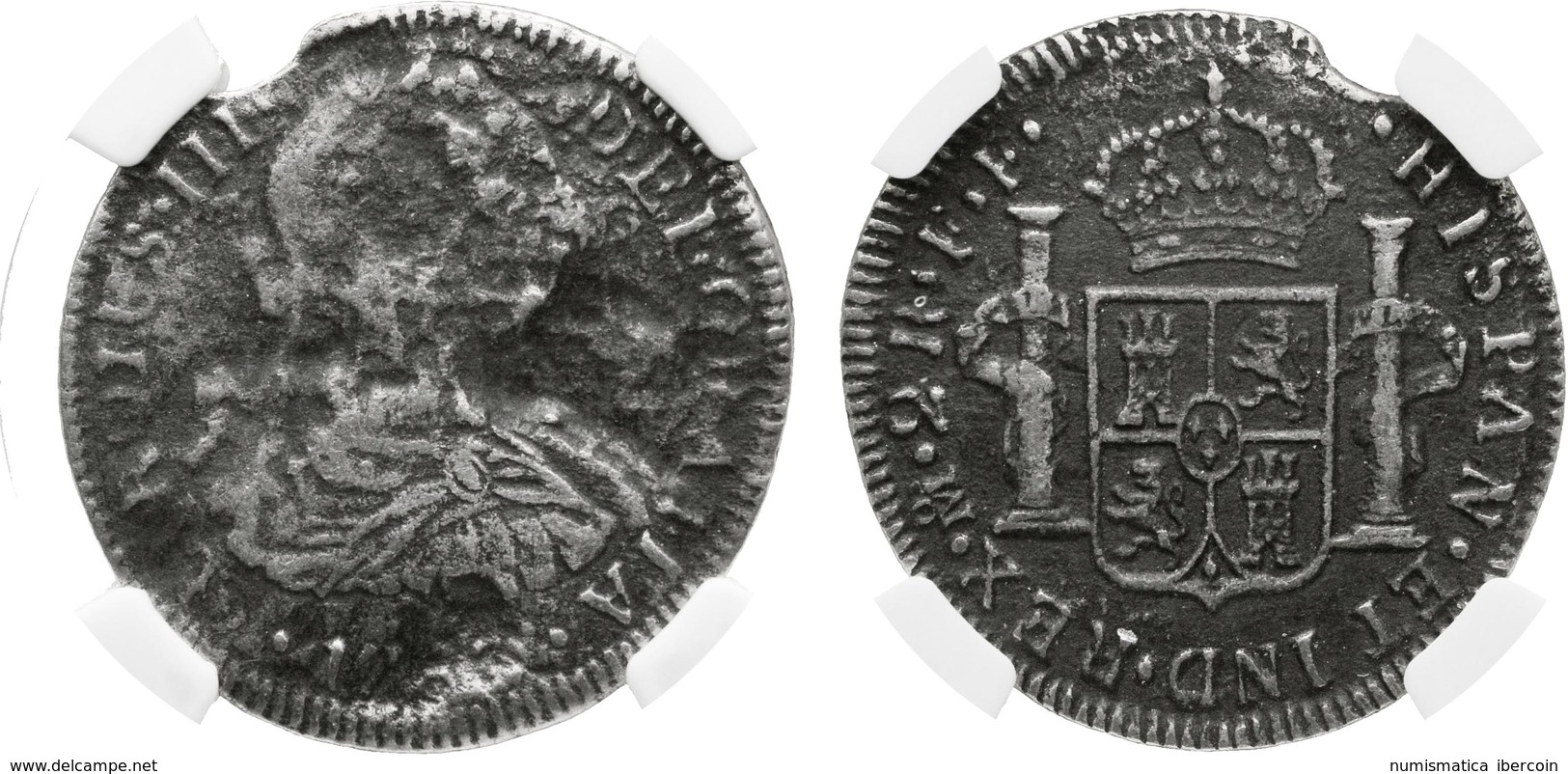 542 CARLOS III. 2 Reales. 1783. Mexico FF. Encapsulada Por NGC (nº 3714075-065) Genuine. Procedente Del Naufragio Del Bu - Andere & Zonder Classificatie