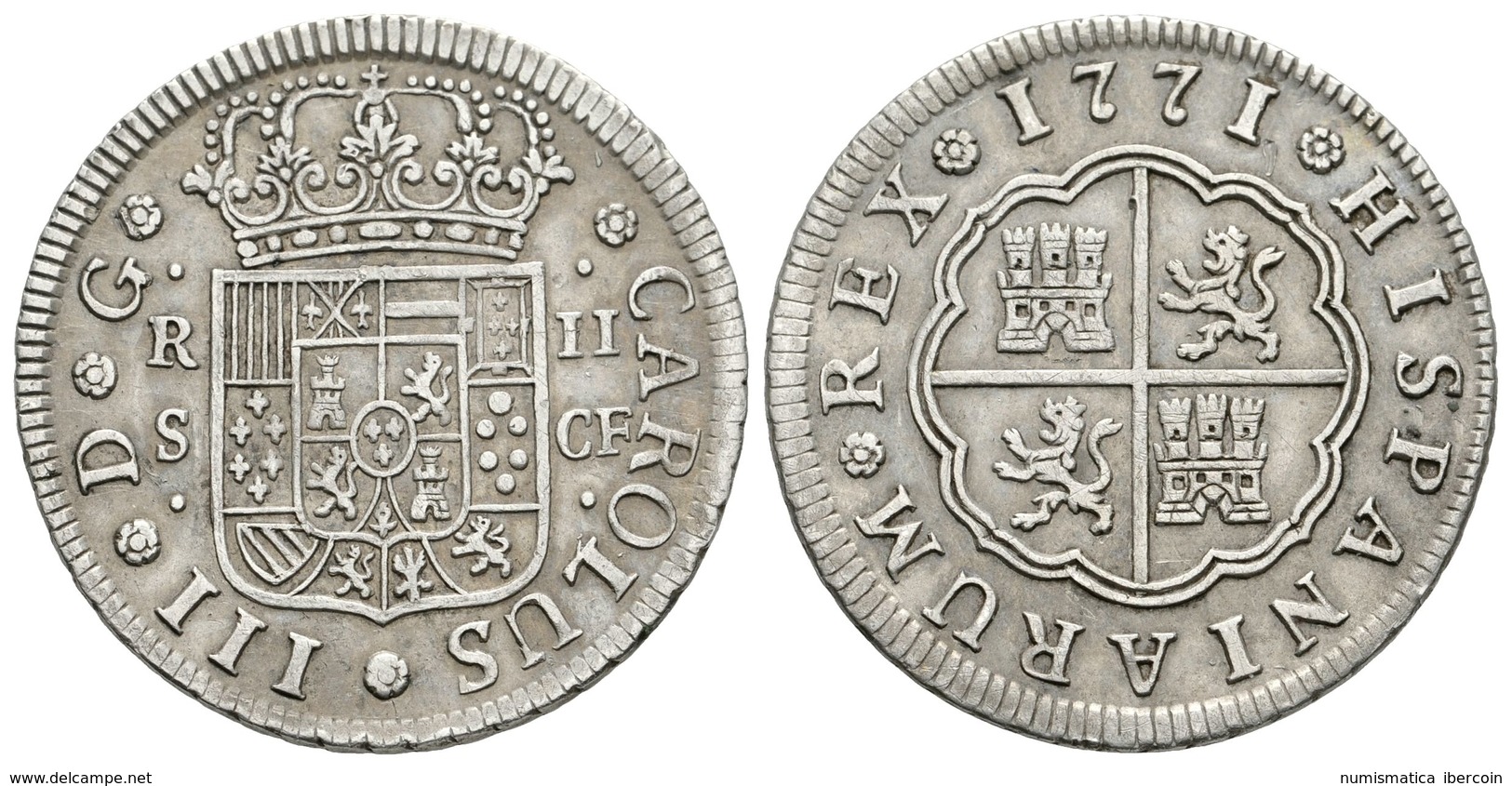 543 CARLOS III. 2 Reales. 1771. Sevilla CF. Cal-1441. Ar. 5,92g. MBC+. - Sonstige & Ohne Zuordnung