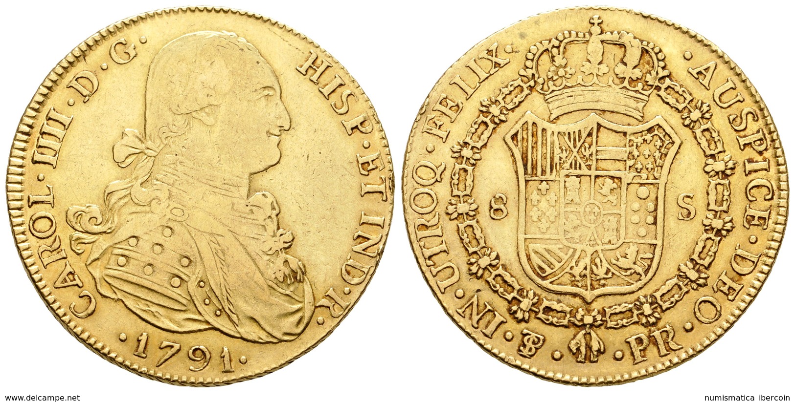 562 CARLOS IV. 8 Escudos. 1791. Potosí PR. Primer Año De Busto Propio. Esta Pieza Es Más Rara Que La De Busto Laureado D - Otros & Sin Clasificación