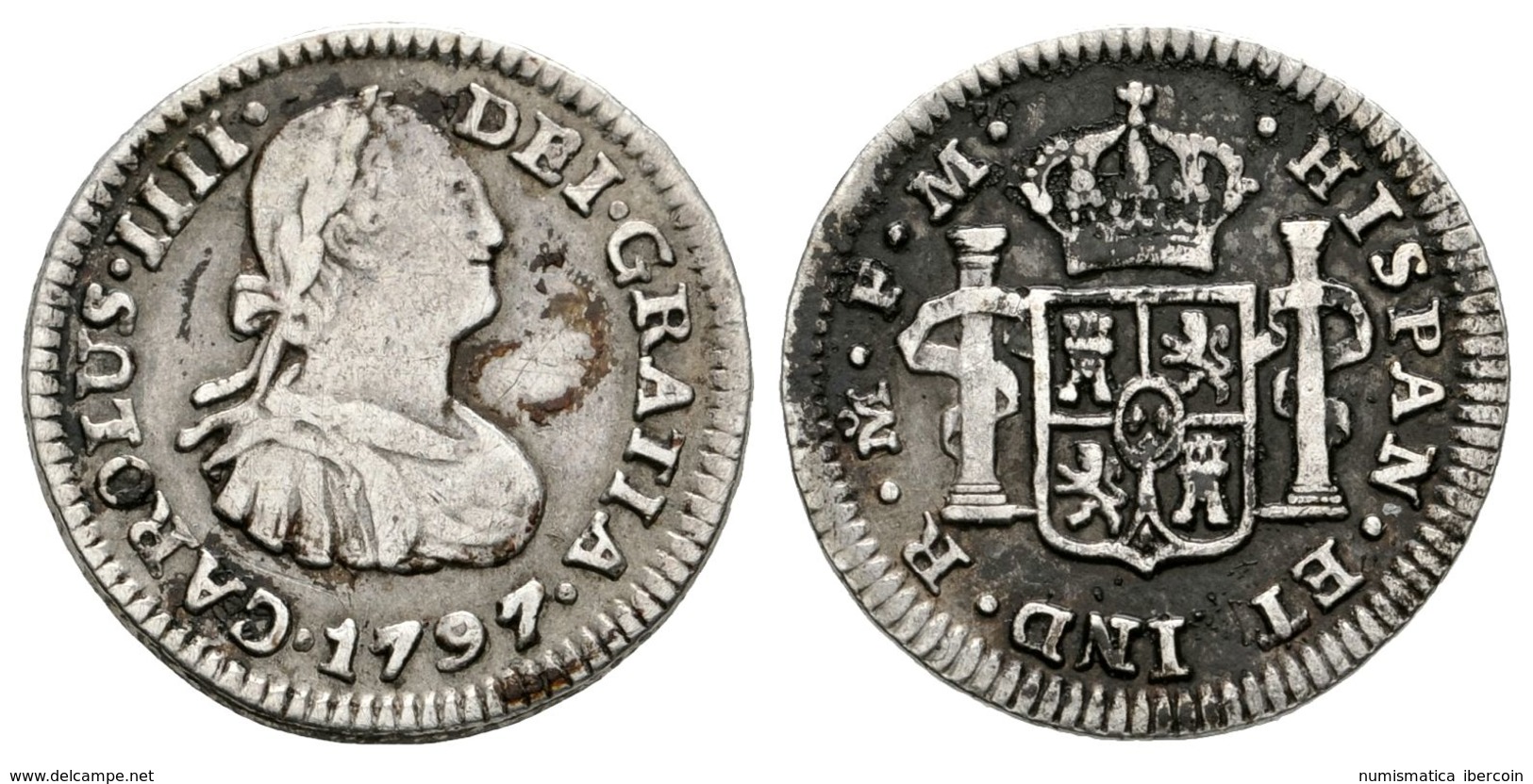 565 CARLOS IV. 1/2 Real. 1797. México FM. Cal-1291. Ar. 1,63g. Sucia. MBC-. - Sonstige & Ohne Zuordnung