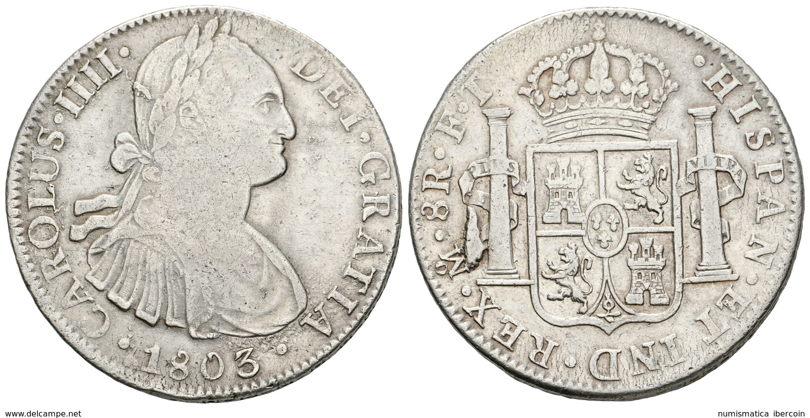 574 CARLOS IV. 8 Reales. 1803. México FT. Cal-699. Ar. 26,84g. MBC/MBC+. - Andere & Zonder Classificatie