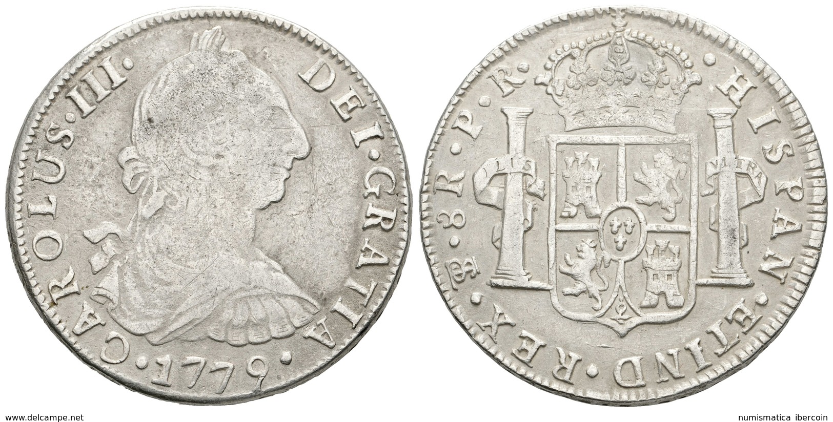 578 CARLOS III. 8 Reales. 1779. Potosí PR. Rectificada La R Del Ensayador. Cal-980 Var. Ar. 26,74g. MBC-. - Andere & Zonder Classificatie