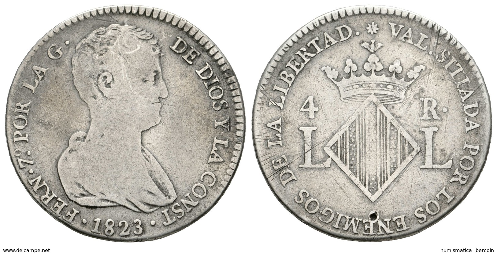 601 FERNANDO VII. 4 Reales. 1823. Valencia. Cal-1061. Ar. 5,59g. BC/BC+. - Sonstige & Ohne Zuordnung