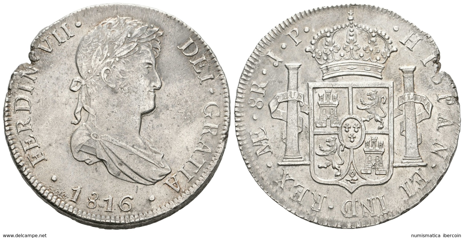 605 FERNANDO VII. 8 Reales. 1816. Lima JP. Cal-483. Ar. 26,35g. Defecto En Cospel. EBC-. - Andere & Zonder Classificatie