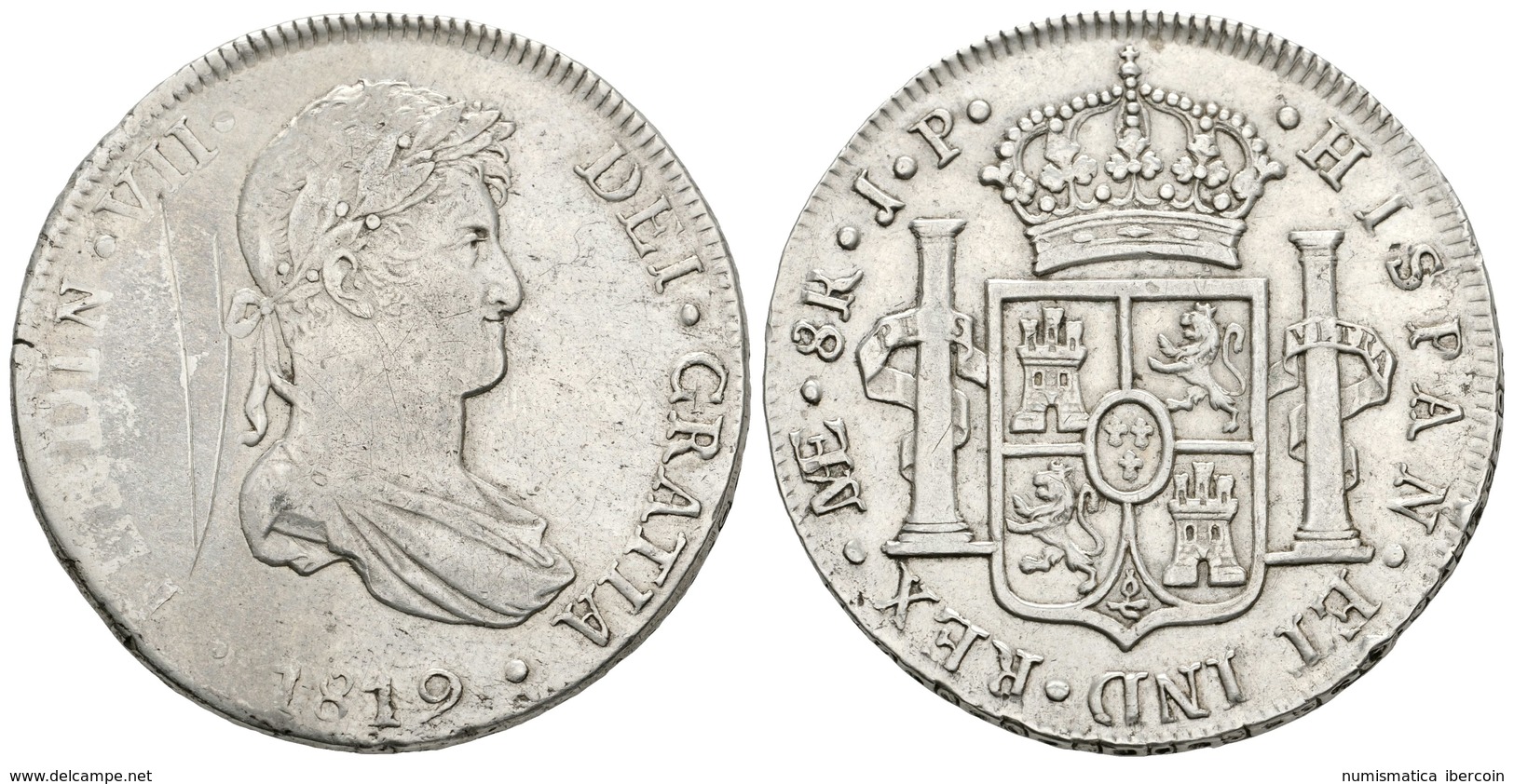 608 FERNANDO VII. 8 Reales. 1819. Lima JP. Cal-487. Ar. 26,94g. Dos Rayas En Anverso. MBC. - Otros & Sin Clasificación