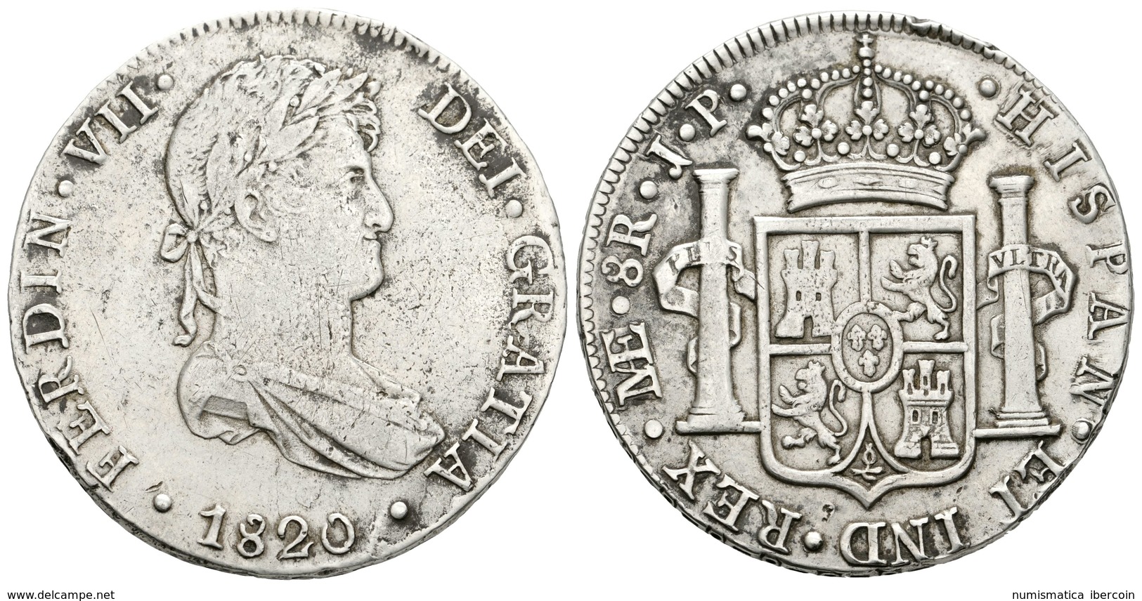 609 FERNANDO VII. 8 Reales. 1820. Lima JP. Cal-488. Ar. 26,77g. Limpiada. MBC. - Sonstige & Ohne Zuordnung