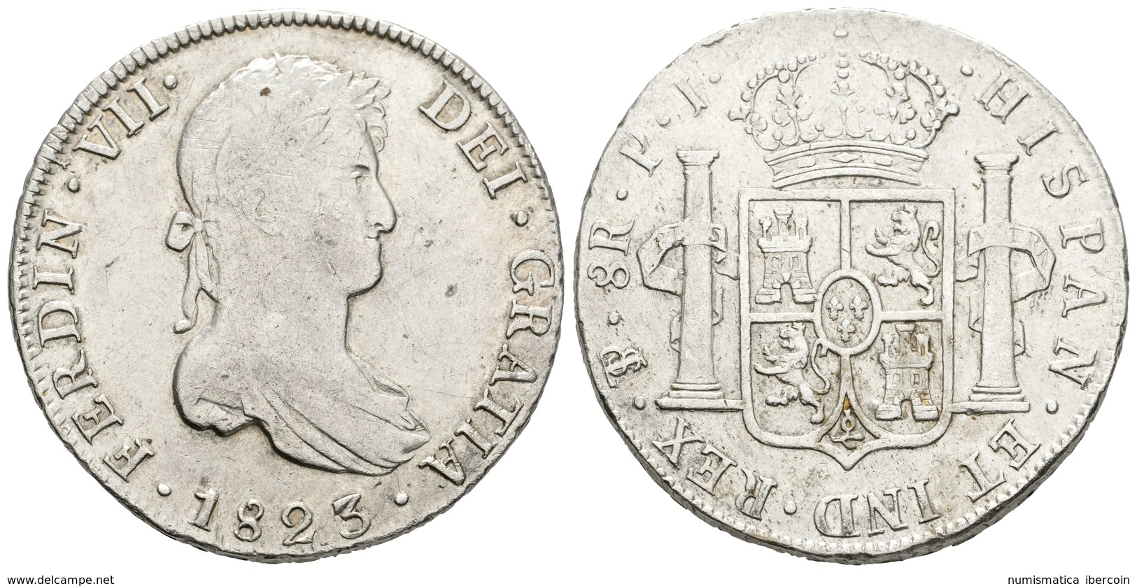 616 FERNANDO VII. 8 Reales. 1823. Potosí PJ. Cal-613. Ar. 26,75g. MBC. - Otros & Sin Clasificación