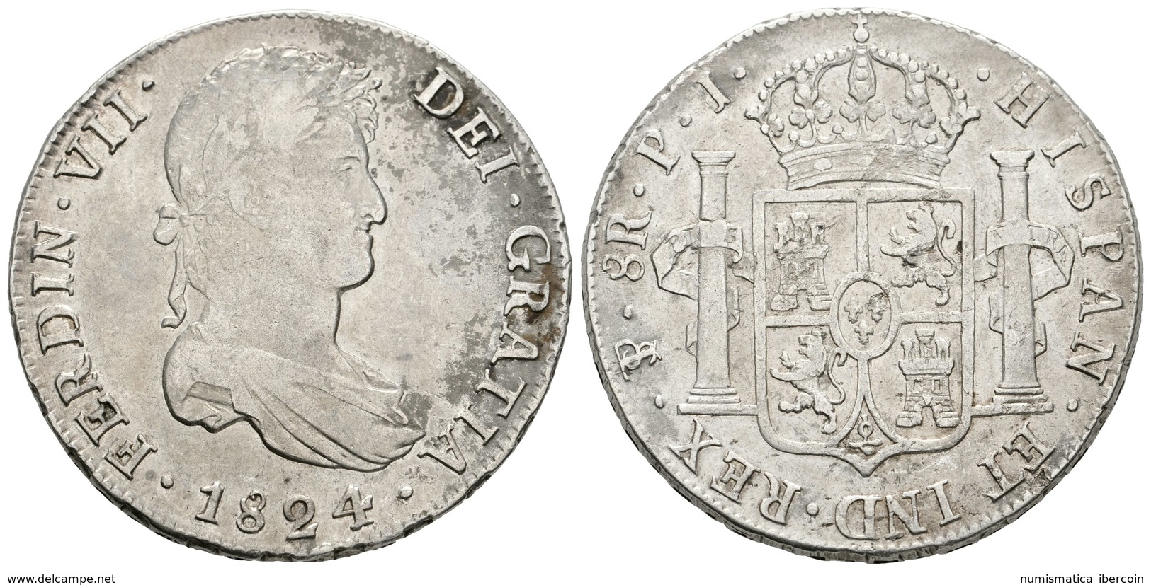 617 FERNANDO VII. 8 Reales. 1824. Potosí PJ. Cal-614. Ar. 27,16g. MBC. - Otros & Sin Clasificación